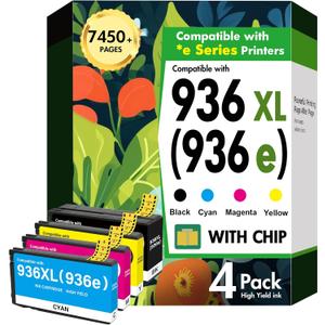 936XL 936 9125e Ink Cartridges Combo Pack: Replacement for HP 936e 936 Ink Cartridges for HP Printers OfficeJet Pro 9125e 9120e 9730e 9130 9135e 9122e 9128e 9110b 9120b 9130b 9130e