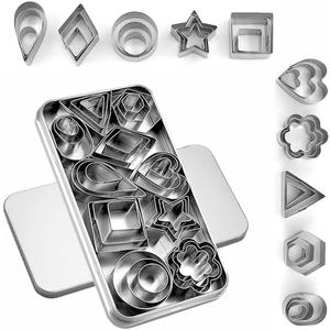 30Pcs Mini Cookie Cutter Set with Box, Small Stainless Steel Fruit Veggie Tiny Polymer Clay Cutters for Kids, Geometric Set for Biscuit Mold