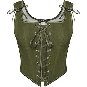 Scarlet Darkness Renaissance Corset Tops for Women Vintage Lace Up Overbust Bustier Bodice Green 6