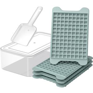 Mini Ice Cube Tray for Freezer: GGUW Nugget Ice Cube Tray with Bin - Crushed Ice Tray Making 4108 PCS Icecube - Easy Release Iced Maker Trays (Gray)