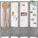 Wnutrees 4 Panel Gridwall Display, Portable Freestanding Display Board for Craft/Art Shows, Retail, Events, Decorative Wood Room Divider Folding Screens, Grey