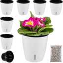 Planterhoma 5 Inch Self Watering Pots for Indoor Plants, 6 Packs African Violet Pots with Indicator, Black Wick Pot with Drainage Holes, Self Watering Planters for Orchid, Devil's Ivy, White (5 Inch/6 Pack, Glossy White)
