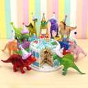 18 Pcs Colorful Dinosaur Birthday Party Decorations Mini Birthday Hat Animal Figure Model Cake Toppers with Mini Hat for Animals Themed Party