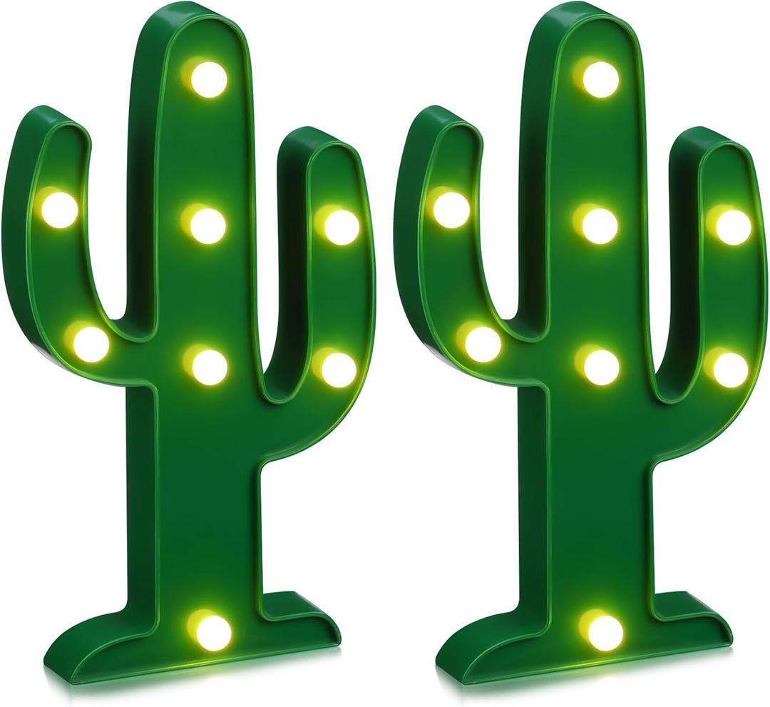 Riakrum 2 Pcs LED Night Light LED Cactus Light Mexican Party Decorations Cinco De Mayo Decorations Cute Lamp for Table Room Bedroom Party Decoration Home(10 x 5.71 Inch)