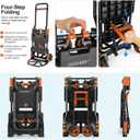 330LB Folding Hand Truck Heavy Duty Carrying, Combination of Four Wheels and Two Wheels Convertible Dolly Cart with Retractable Handle Dolly for Moving Office Carts(Orange)