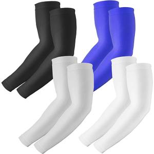 4 Pairs UV Sun Protection Arm Sleeves for Men Women, Compression Cooling Sun Sleeves - Sports - Workouts - Tattoo Cover, M