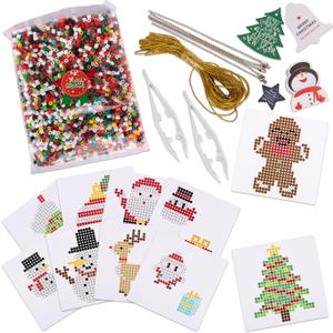 ArtCreativity Christmas Fuse Beads Kit  Fun Christmas Craft for Kids with 3000 Melty Beads, 10 Fuse Bead Patterns, Pegboard, Tweezers, Ironing Paper, Gift Tags & Gold Strings Holiday Set