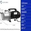 LANCHEZ Shallow Well Pump, Stainless Steel Water Transfer Pump, 115V Garden Irrigation Pump, Water Booster Jet Pump for Home Garden Lawn Farm, Black