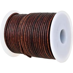 GENIQUE Real/Genuine Round Leather Cord for Jewelry Making, Leather String Cord for Crafting, Necklace, Bracelets, Braiding, Wraps (2mm, Antique Brown Distressed)