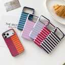 Skyseaco for iPhone 17 Pro Case Cute Aesthetic Horizontal Striped Phone Case for Women Girl Shockproof Slim TPU and Hard PC Protective Cover 6.3 inch 2025 - Orange and Pink