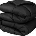 BLUENILEMILLS Brushed Microfiber Comforter, Down Alternative Bedding, Medium Weight, Ultra-Soft Bed Cover, Plush Duvet Insert, Oversized Blanket, Box Quilt, Reversible Comforter, Twin, Black