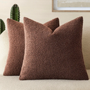 Foindtower Pack of 2, Curly Faux Fur Decorative Throw Pillow Covers Soft Fuzzy Plush Cushion Case with Zipper Cozy Pillowcase for Home Living Room Couch Bed Sofa 18 x 18 Inch,Red Brown