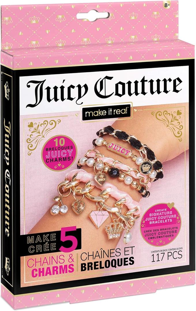 Juicy Couture Mini Chains and Charms Bracelet Kit - DIY Charm & Friendship Bracelet Making Set with Beads, Charms & Cords - Create 5 Bracelets, Arts & Crafts Gift for Girls Tweens Ages 8+