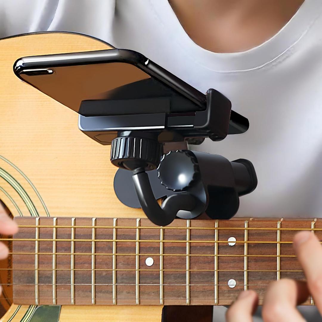 Guitar Phone Holder - Adjustable & Rotatable Guitar Mount for Guitars/Ukulele, Universal Smartphone Compatibility, Ideal for Digital Sheet Music, Teaching Videos, Live Streaming & Recording