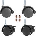 AAGUT 2 Inch Swivel Stem Casters with Locking Brakes for Furniture and Shelves,Threaded 5/16"-18x1'', Black Replacement Caster Set of 4