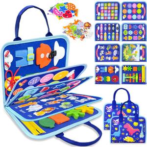 Walenty Busy Board Montessori Toys for Toddler Boy Birthday Gifts, Busy Book Sensory Learning Toys for Toddlers, Educational Activities Airplane Car Travel Toy for Boys