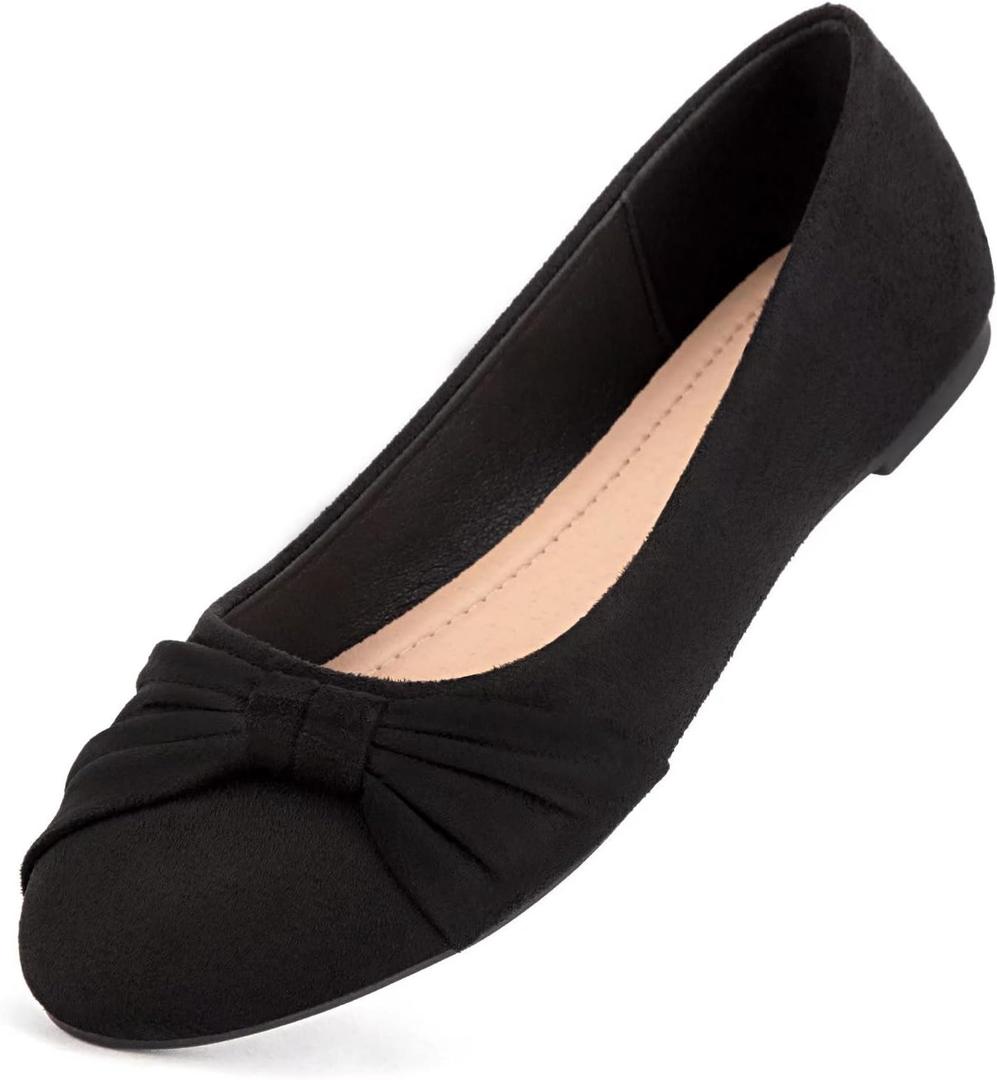 MaxMuxun Women's Flats Shoes Faux Suede Round Toe Ballet Dressy Flats Comfortable Slip On Walking Shoes (11, Black)