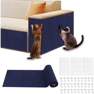 UpChoNice Cat Scratch Furniture Protector, 78.7"x15.8" Large Self-Adhesive Mat, Trimmable Scratch-Resistant Carpet for Sofa, Wall, Cat Tree & Door Protection, Durable Indoor Cat Scratcher (Dark Blue)