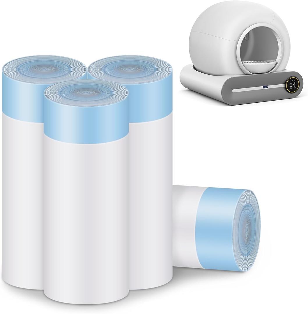 Cat Litter Bags, 80 Pieces Litter Box Liners for Automatic Cat Litter Box Self Cleaning, 4 Rolls 18 x 18 inches Robot Drawstring Bags, White