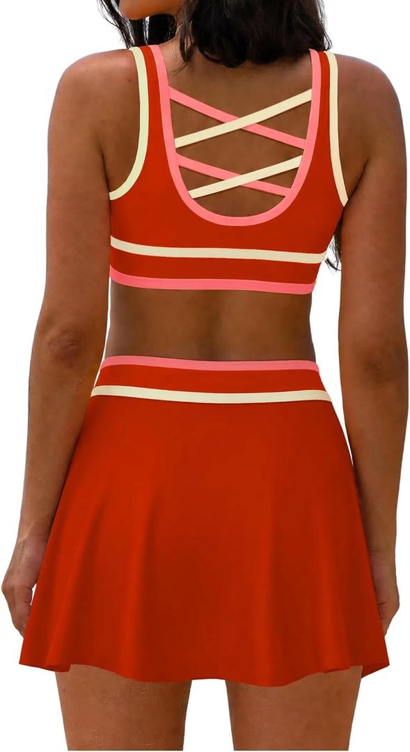 popvil 3 Piece Swimsuits Womens High Waisted Bikini Sets Neon Tummy Control Bathing Suit with Skirt 2026 XL