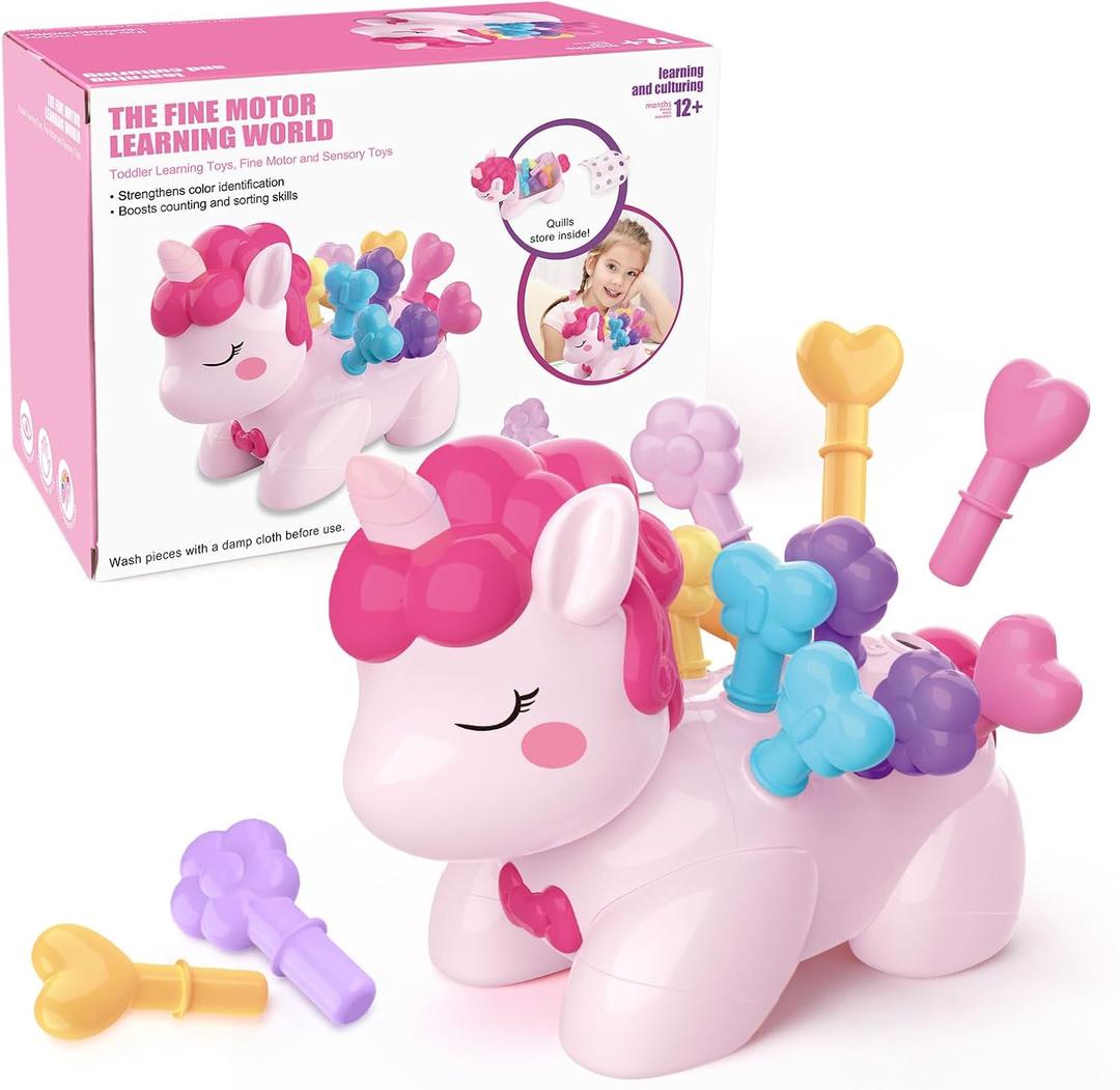 Montessori Toys for Toddlers,The Fine Motor Unicorn Pink 14 Pcs, Learning Toys Ages 18+ Months Fine Motor and Sensory Toy, Educational Toys for Toddler Girls,Christmas and Birthday Gift for Girls