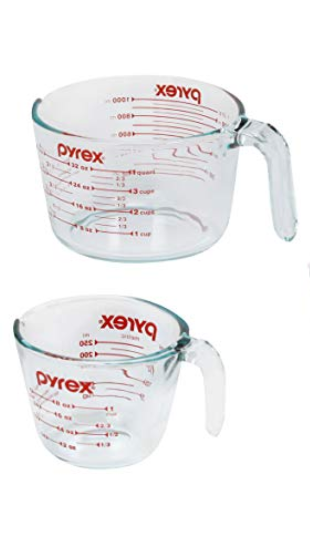 Pyrex Essentials (2 Pack) Glass Measuring Cups Set, (1 & 4 Cup) Measuring Cups For Prepping, Baking and Cooking, Preheated Oven, Dishwasher, Freezer, and Microwave Safe