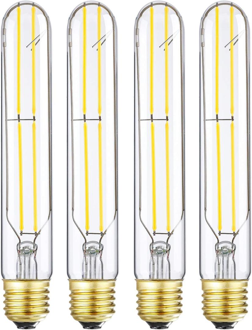 T10 Led Bulb,Dimmable 6W Led Tubular Bulbs, Soft White 3000K, 60 Watt Incandescent Bulb Equivalent,Clear Glass,E26 Base Lamp Bulb,for Cabinet Display Cabinet etc,4 Pack. (7.3 in -Soft White(3000K))
