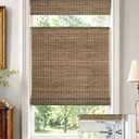 No Drill Cordless Bamboo Roman Shades, 32" W × 48" H, Driftwood