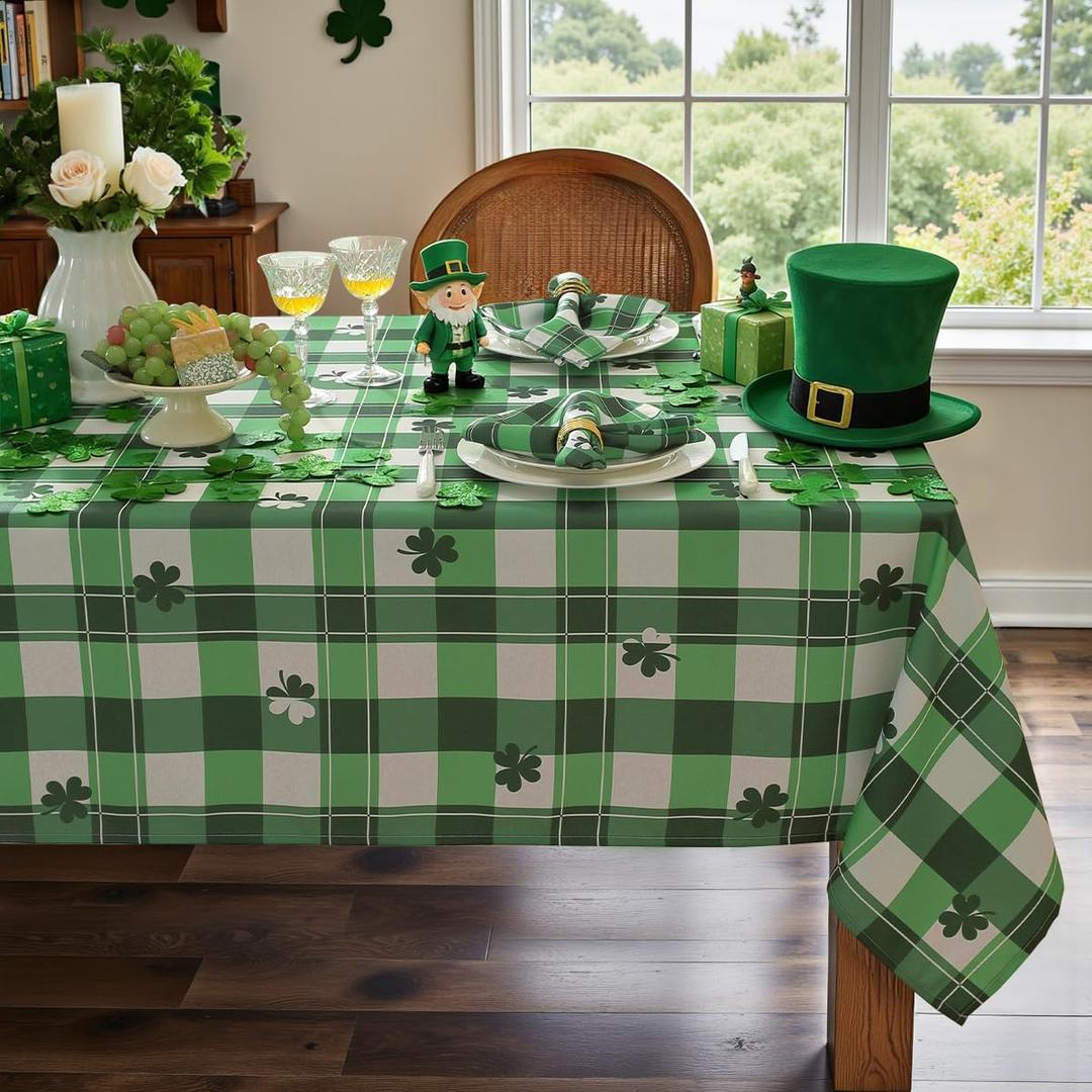 Honellaty St Patricks Day Tablecloth, Rectangle Table Cloth Green Shamrocks Spring Table Cover Waterproof Clover Tablecloths for St Patrick's Day Dining, Picnic, Party (52"x70")