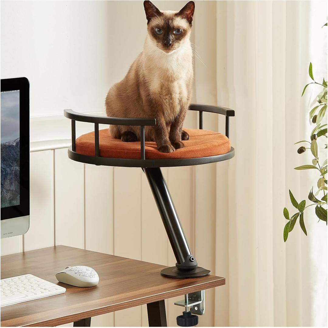 JuoPool Cat Desk Bed  Desktop Attachment Cat Perch for Home Office, Spinnable Indoor Mounted Desk Bed, Elevated Nest for Work, Kitten Furniture Accessories(Black)