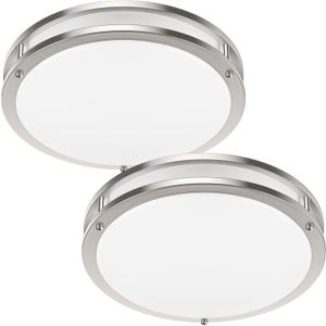36W 3600lm Super Bright LED Light Fixtures, 2PACK Modern Flush Mount Ceiling Lights Daylight White 5000K, 13 Inch Dimmable Lamps for Kitchen Bathroom Hallway Bedroom, Brushed Nickle