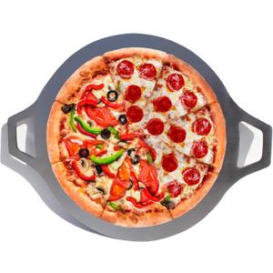 Pizza Steel for Oven & Grill  Heavy Duty Baking Steel Pizza Stone, Round Baking Steels with Dual HandlesCarbon Pizza Pan for Crispy Crust, Bread, Cooking & BBQ (13.5" Circ)