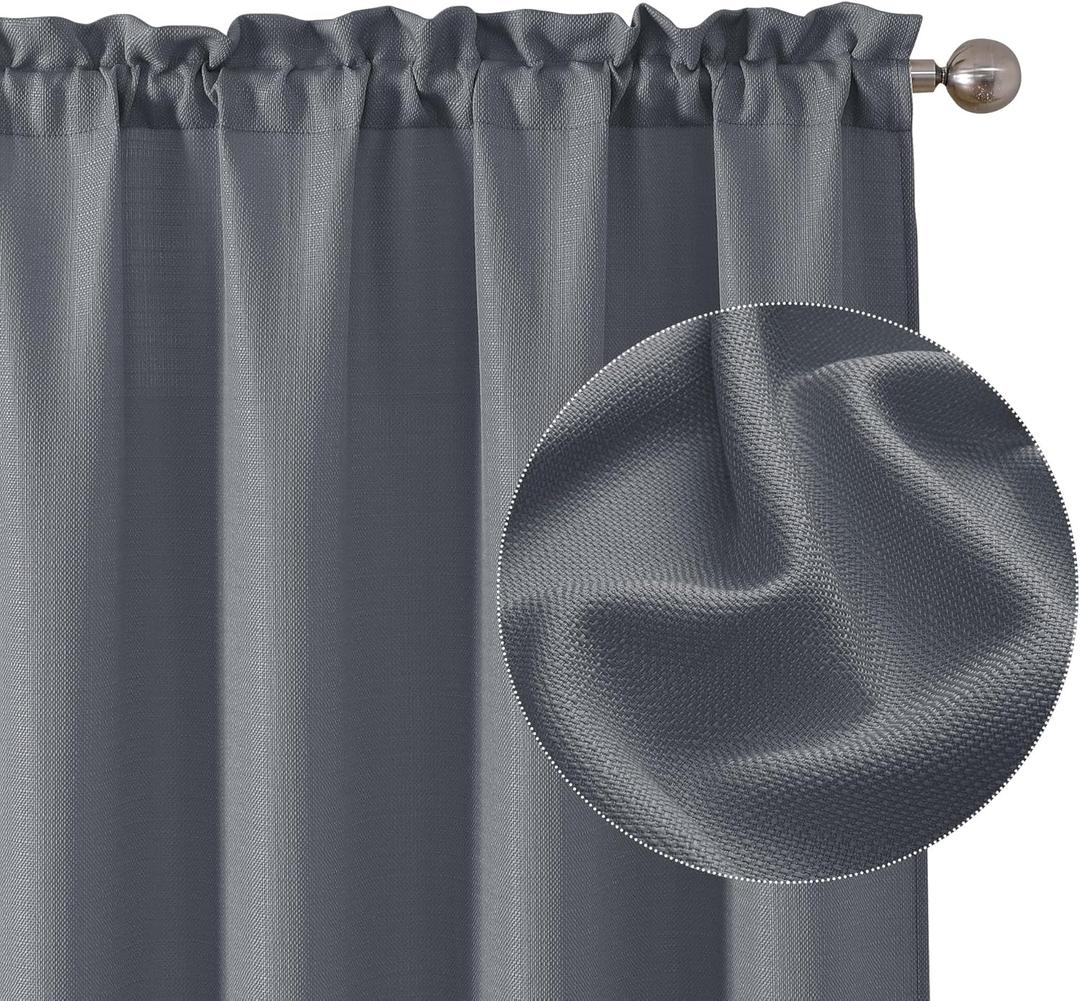 Chyhomenyc Dark Grey Curtains 72 Inch Length 2 Panels Set, Faux Linen Textured Semi Sheer Light Filtering Soft Airy Privacy Farmhouse Curtain Drapes for Living Room Bedroom, 40 Wx72 L Inches