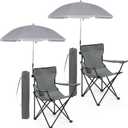 2 Pack Beach Umbrella Chairs Folding Camping Portable Beach Chairs with Canopy Shade Adults with Cup Holder and Carrying Bag for Camping Hiking Travel Picnic Outdoor Events(Grey)