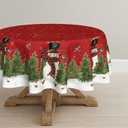 Christmas Tablecloth 60x60 Inch Round, Winter Snowman Trees Red Washable Table Cover for Party Picnic Dinner Decor