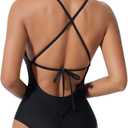 SUUKSESS Women Sexy Low Back One Piece Swimsuit Slimming Tummy Control Bathing Suit (Black, L)