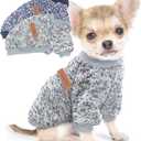 2 Pieces Dog Sweaters for Small Dogs Fall Dog Clothes Male Winter Fleece Dog Sweaters Warm Thick Pet Outfit Small Dog Sweater for Boy Girl Dogs, Chihuahua, Pug, Bulldog, Pug, M, Grey Navy