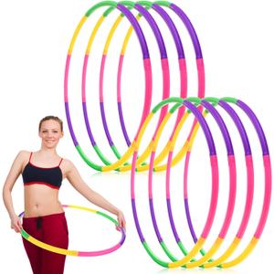 Chivao 8 Pack Color Detachable Hoop Fitness Waist Exercise Ring Plastic Exercise Hoop Adjustable Weight Size Plastic Adult Party Supplies Game Sport Gymnastic (26 Inch)