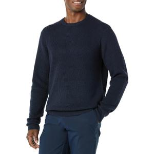 Amazon Essentials Men's Long-Sleeve Soft Touch Waffle Stitch Crewneck Sweater (Large, Navy)
