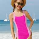 TyeSmo Teen Swimsuits for Girls 14-16 Girls Bathing Suits Size 14-16 One Piece Solid Color Girl One Piece Swimsuits Size 14-16 Adjustable Straps Padded Swimwear