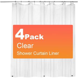 ZEMAHOME 4 Pack PEVA Plastic Shower Curtain Liner Premium Light Weight 72" x 72" Clear Bathroom Shower Showroom Curtain Liner with Rustproof Metal Gromments and Weighted Magnet