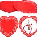 100 Pcs Heart Doilies Heart Paper Doilies Party Lace Paper Place Mats Disposable Placemats for Mother's Day Wedding Birthday Cakes Desserts Snack Tableware Decoration(Red,10 Inch)