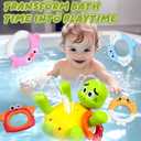 CORPER TOYS 2 in 1 Toss & Water Spraying Rechargeable Turtle Bath Toy for Toddlers, with 5 Colorful Animal Rings Floating Turtle Baby Bathtub Toy for Pool Water Table Play for Kids Gift