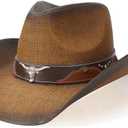 WQWOVRVO Cowboy Hat,Cowgirl Hat,Western Cowboy Hats for Women/Mens/Straw Wide with Shapeable Brim Cowboy Hat for Womens