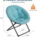 GarveeTech Folding Faux Fur Saucer Chair, Portable Folding Soft Moon Chair, Comfortable Lounge Chair with Metal Frame for Bedroom, Dorm Rooms, Apartments, Lounging, Garden and Courtyard, Green