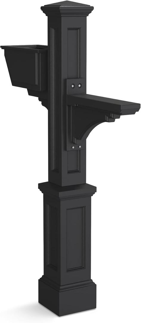 Mayne Westbrook Mailbox Post with Standard Arm and Planter Weather-Resistant, Durable Classic Design Easy-to-Install Outdoor Mailbox Post