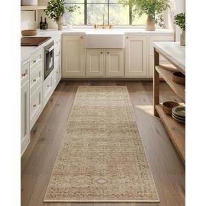 Machine Washable Runner Rugs for Entryway: 2'6"x8' Kitchen Runner Rug with Rubber Backing Non Slip Low Pile Soft Faux Wool Boho Carpet Runners for Hallways Bedroom Living Room Farmhouse Indoor