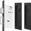 Modern Pocket Door Hardware - Privacy Lock with Finger Flush Pulls for Sliding & Folding Doors (Black, No Key)