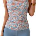 Eomenie Women's Swimsuit Tankini Set Modest Tummy Control Slimming Bathing Suits Two Piece Swim Suit with High Waisted Short (Large, Blue and Floral)