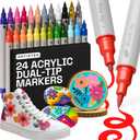 ARTISTRO Acrylic Paint Markers for Fabric, Rock, Wood, Glass, Craft - 24 Quick Dry Dual-Tip Fabric Paint Pens for Halloween Decorations - Pumpkin Painting Kit, Art Supplies, Christmas Gift
